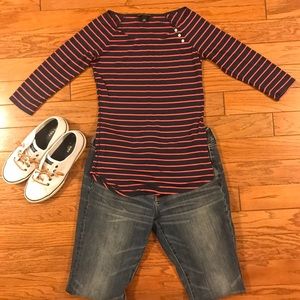 Banana Republic Striped Navy and Pink Shirt
